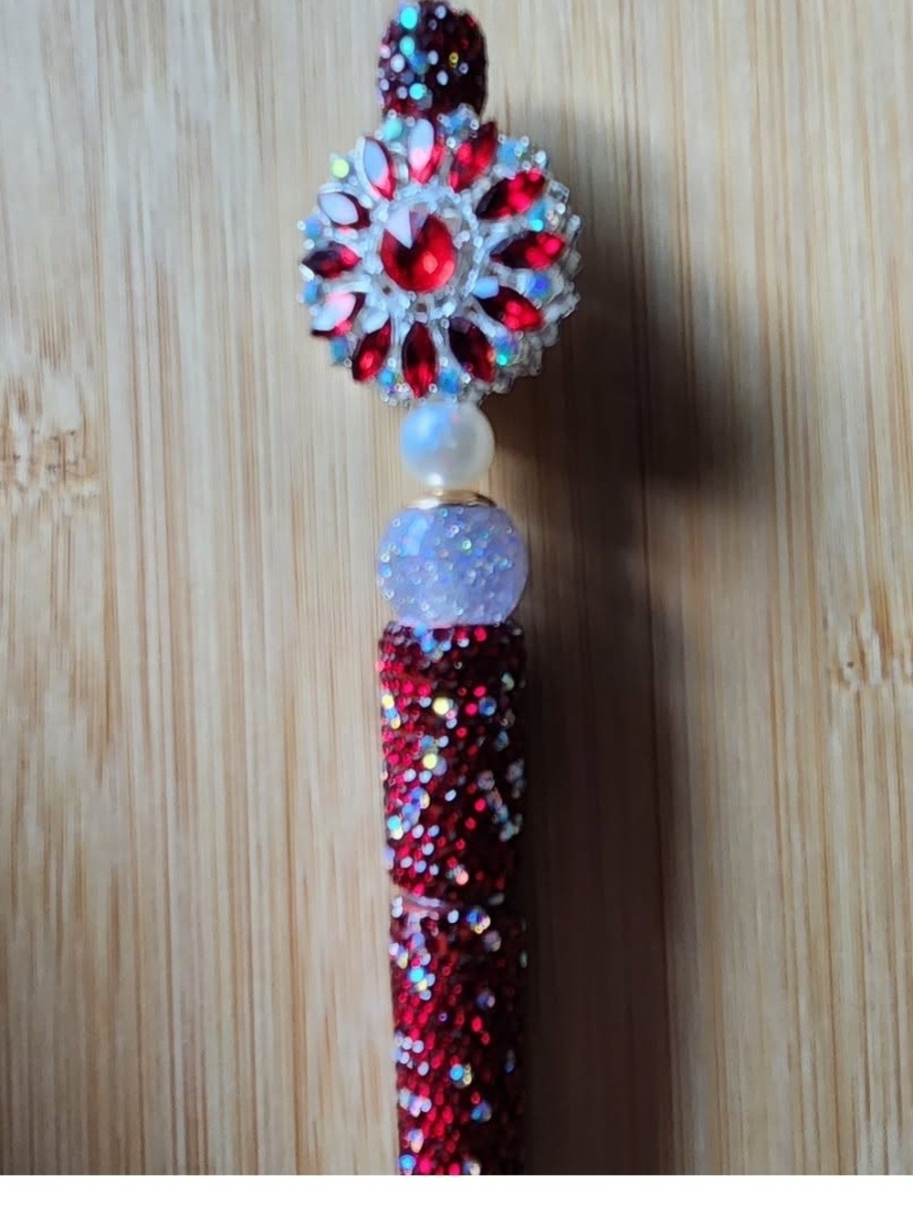 Red Crystal Floral Pendant Pen